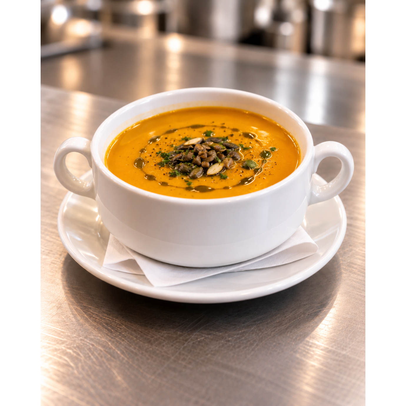 Cremesuppe von geschmorten Hokkaidokürbis