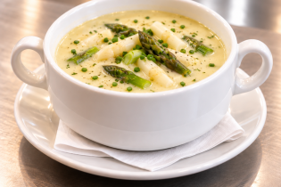 Creme von grünem und weißem Spargel