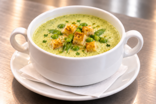 Zuckererbsenschaumsuppe